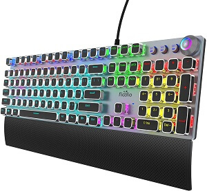 Fiodio mechanical gaming keyboard, led rainbow gaming backlit, 104 anti-ghosting keys